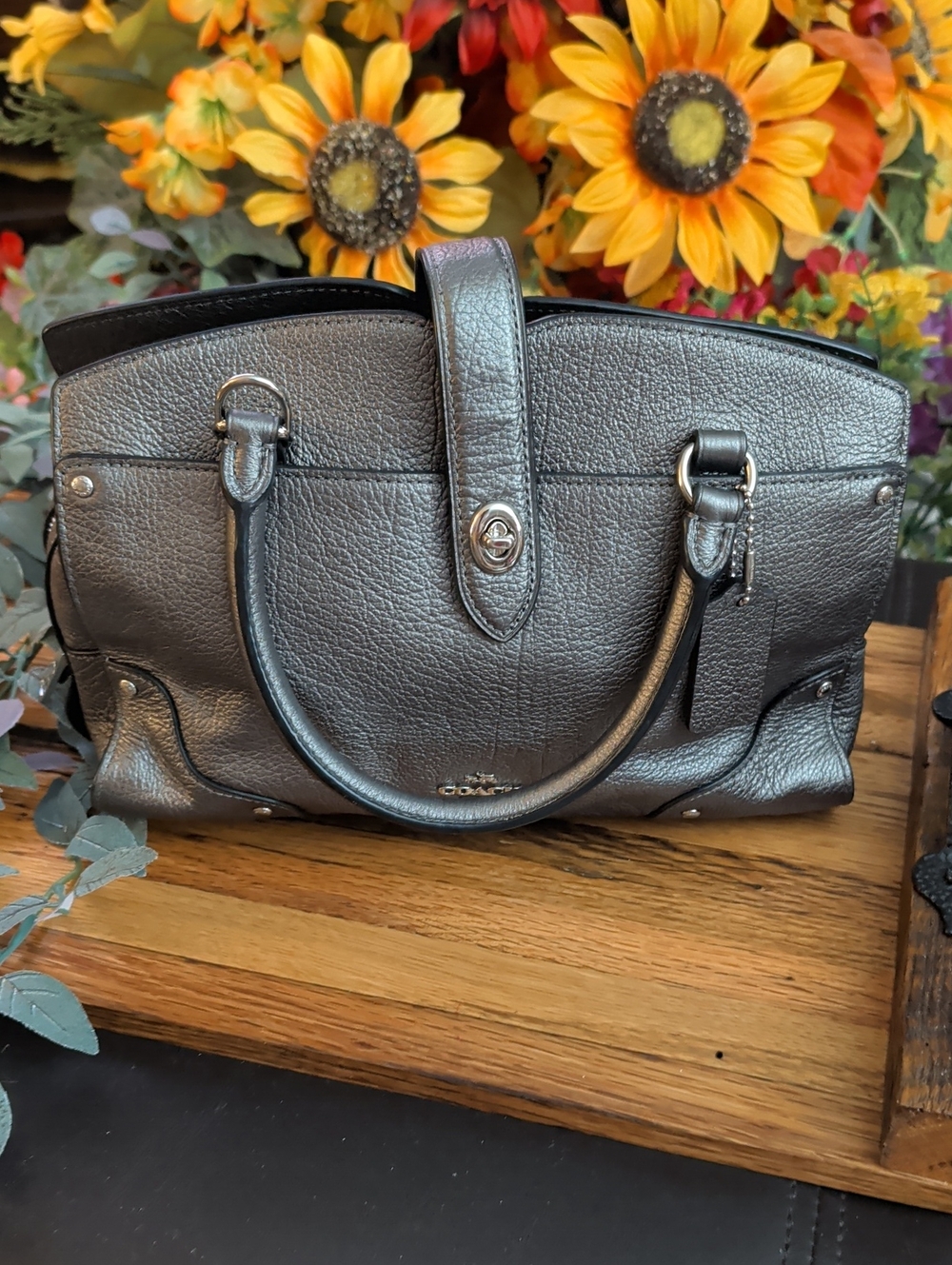 Coach Metallic Pebbled Leather Top-Handle Satchel